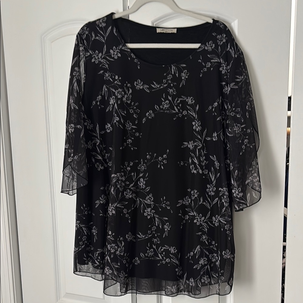 Womens Ruffle 3/4 Sleeve Mesh Blouses Loose Flowy Tops Stretchy
